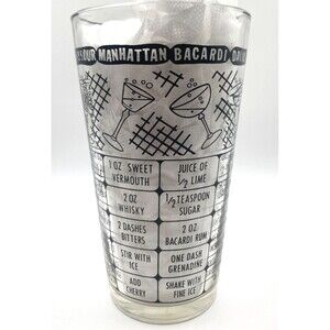 Vintage Federal Glass Company Cocktail Recipe Shaker Glass Mid-Century Barware